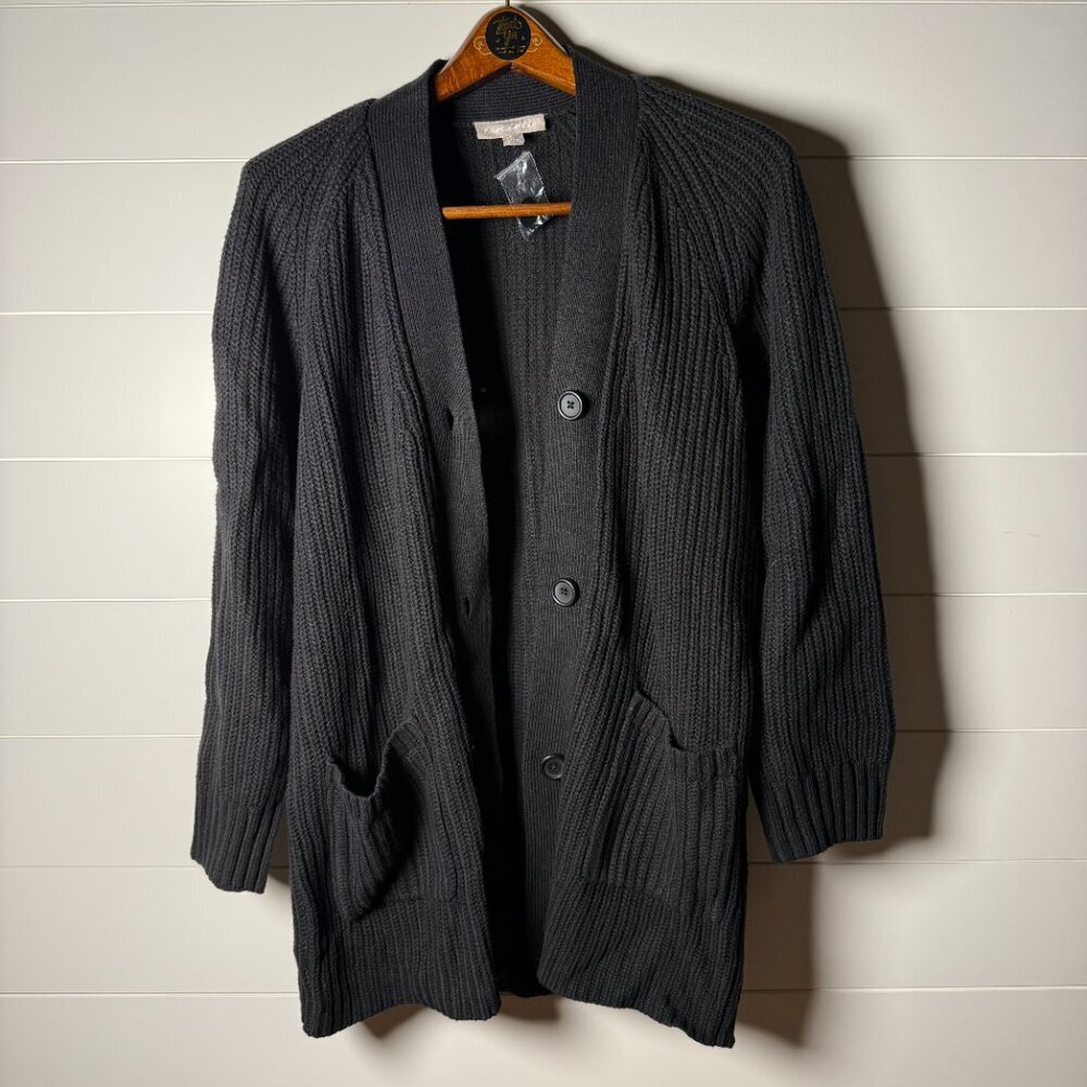 Women Within Chunky Sweater Cardigan Size M 14/16 Women V-Neck Button Black NWOT